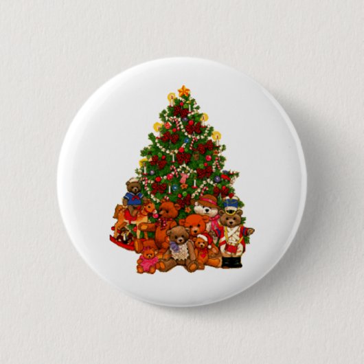 Kerstboom en Teddy Bears Ronde Button 5,7 Cm (Voorkant)