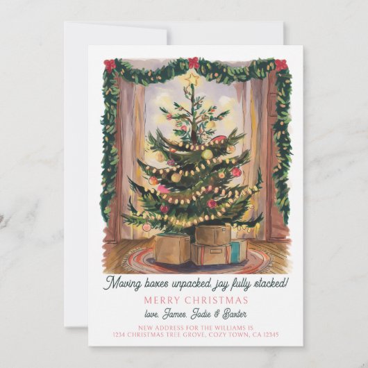 Kerstboom en verhuisdozen Vakantie Verhuizen Aankondiging (Voorkant)