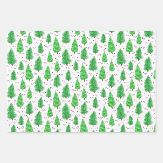 Kerstboom en vogel inpakpapier (Voorkant)