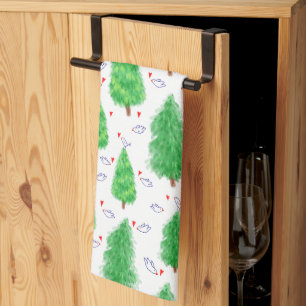 Kerstboom en vogel keukenhanddoek