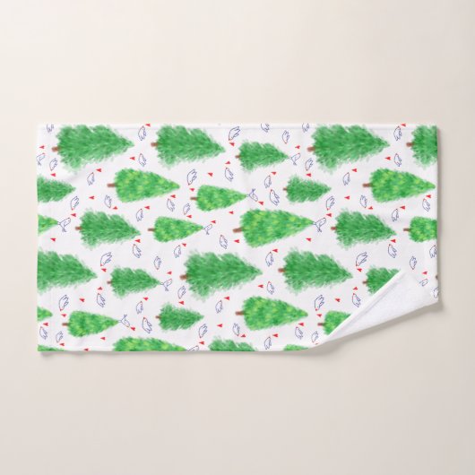 Kerstboom en vogelhanddoek handdoek (Handdoek)