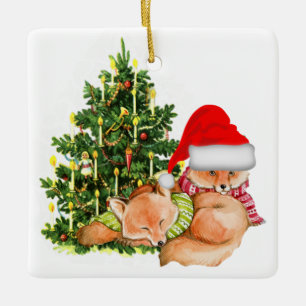 Kerstboom en Vossen Vakantie  Keramisch Ornament