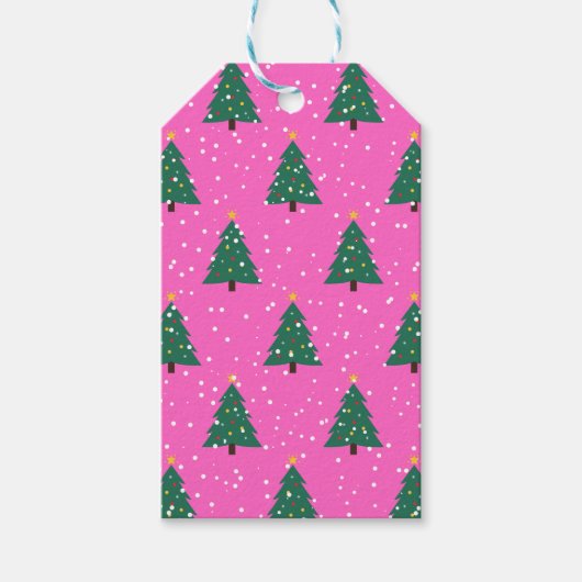 kerstboom en zonnige roze cadeaulabel (Voorkant)