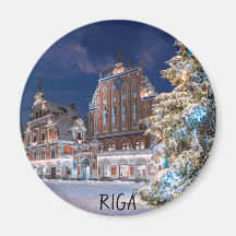 Kerstboom en Zwartehoofdenhuis in Riga magneet