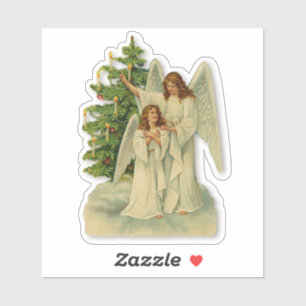 Kerstboom Engelen Antieke Victoriaanse Romantiek Sticker