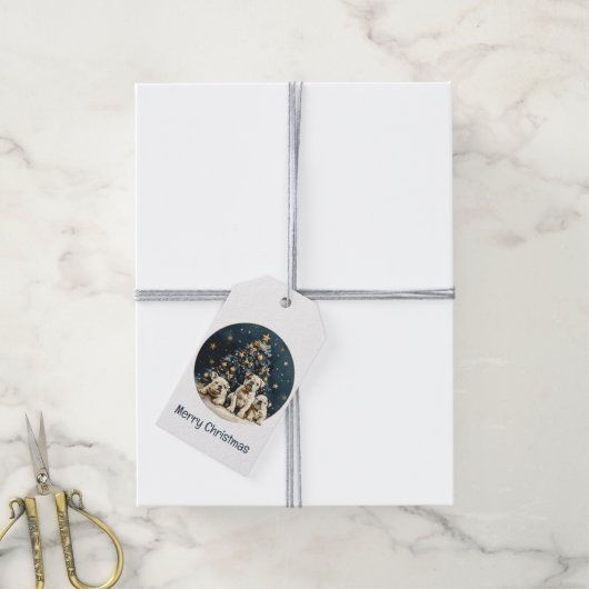 Kerstboom Engelse Bulldog Puppies Cadeaulabel (Met Touw)