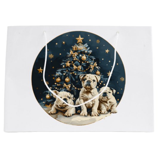 Kerstboom Engelse Bulldog Puppies Groot Cadeauzakje (Voorkant)