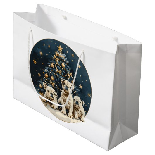 Kerstboom Engelse Bulldog Puppies Groot Cadeauzakje (Voorkant Gekanteld)