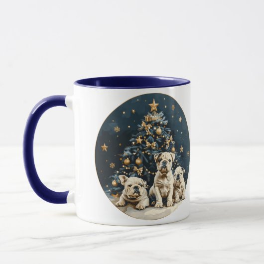 Kerstboom Engelse Bulldog Puppies Mok (Links)