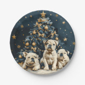 Kerstboom Engelse Bulldog Puppies Papieren Bordje (Voorkant)
