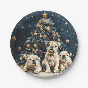 Kerstboom Engelse Bulldog Puppies Papieren Bordje