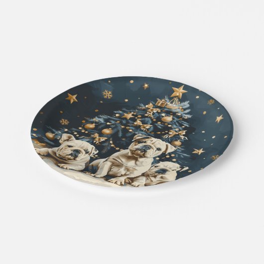 Kerstboom Engelse Bulldog Puppies Papieren Bordje (Gekanteld)