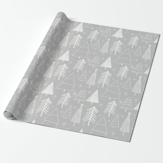 Kerstboom - Evergreen Tree - Pine Tree Grey Cadeaupapier (Uitgerold)