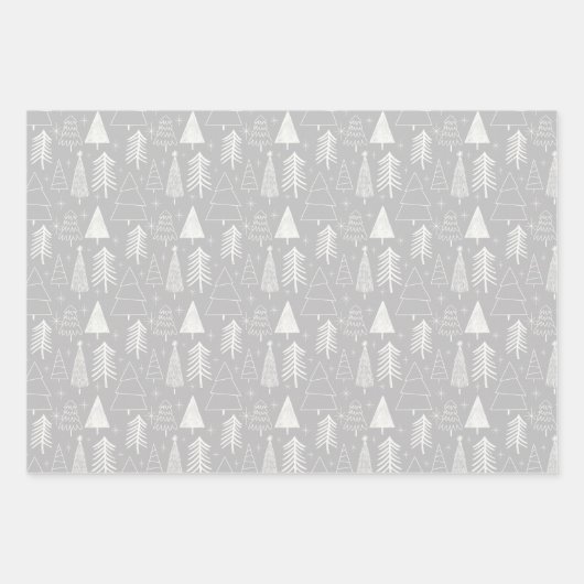 Kerstboom - Evergreen Tree - Pine Tree Grey Inpakpapier Vel (Voorkant 3)