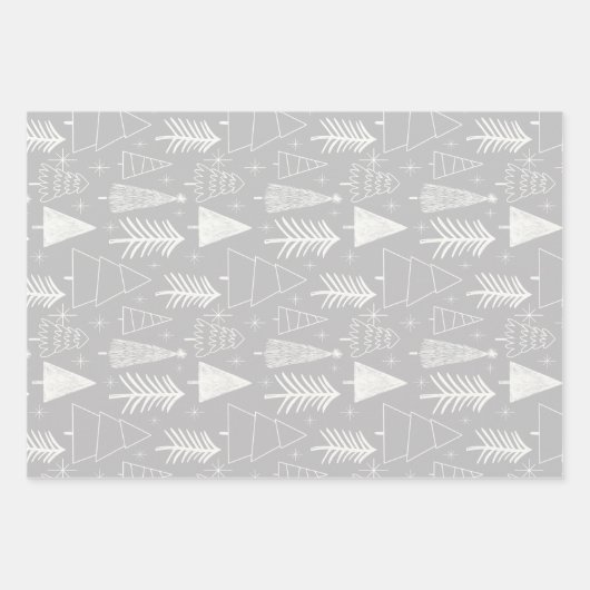 Kerstboom - Evergreen Tree - Pine Tree Grey Inpakpapier Vel (Voorkant 2)