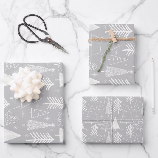 Kerstboom - Evergreen Tree - Pine Tree Grey Inpakpapier Vel (Voorkant)