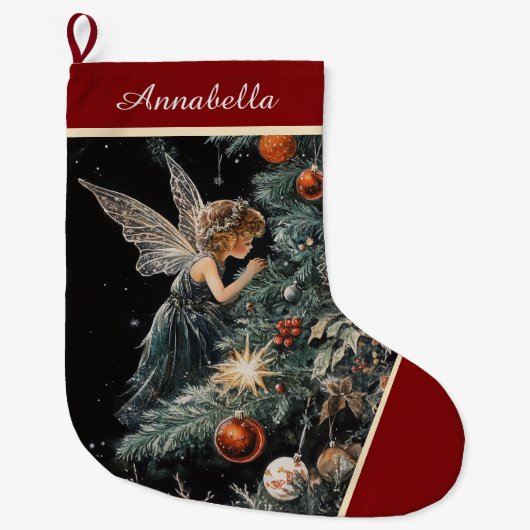 Kerstboom Fairy Angel Stocking - Gepersonaliseerd Grote Kerstsok (Voorkant)