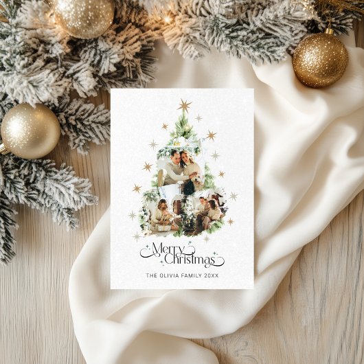 Kerstboom Familie Foto Collage Vakantiewenskaart, Feestdagenkaart
