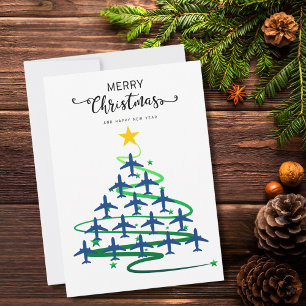 Kerstboom Familie Foto Minimalistisch Vliegtuig Feestdagenkaart