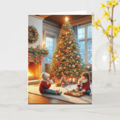 Kerstboom familie vakantie kaart (Gele Bloem)