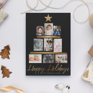 Kerstboom Familiefoto Collage Jaaroverzicht Feestdagen Kaart