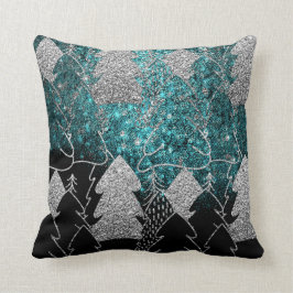 Kerstboom Fancy Glitter Ocean Blue Grey Kussen