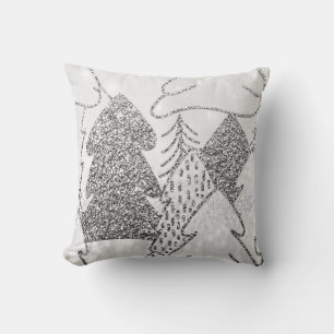 Kerstboom Fancy Glitter Zilver Grijs Winter1 Kussen