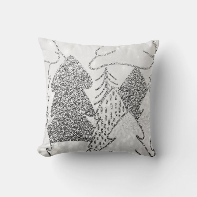 Kerstboom Fancy Glitter Zilver Grijs Winter1 Kussen (Voorkant)