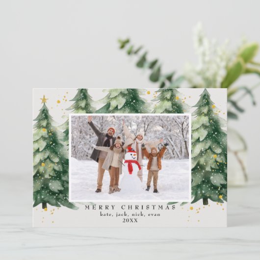 Kerstboom Faux Glitter 4 Foto Kerstmis Feestdagenkaart (Staand voorkant)