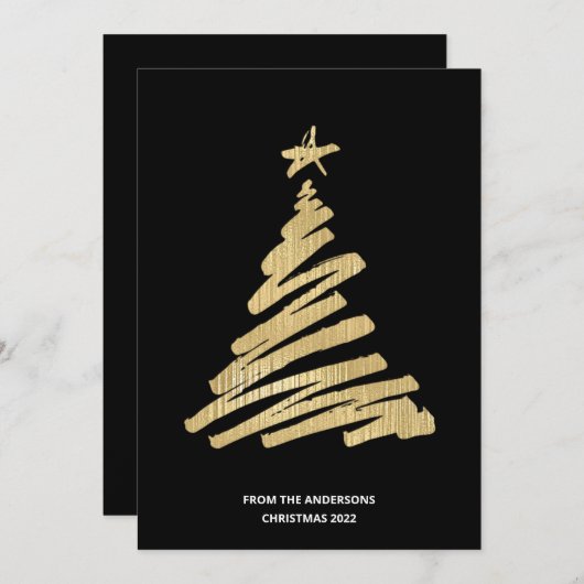 kerstboom Faux Gold Foil en Black Feestdagenkaart (Voorkant / Achterkant)