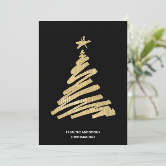 kerstboom Faux Gold Foil en Black Feestdagenkaart (Staand voorkant)