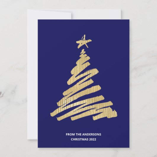kerstboom Faux Gold Foil en Blue Feestdagenkaart (Voorkant)