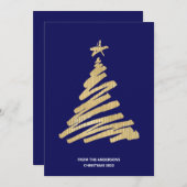 kerstboom Faux Gold Foil en Blue Feestdagenkaart (Voorkant / Achterkant)