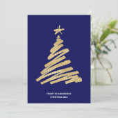 kerstboom Faux Gold Foil en Blue Feestdagenkaart (Staand voorkant)