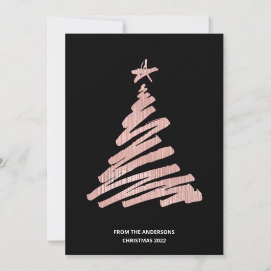 kerstboom Faux Roos Gold Foil en Black Feestdagenkaart (Voorkant)