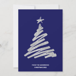 kerstboom Faux Silver Foil en Blue Feestdagenkaart