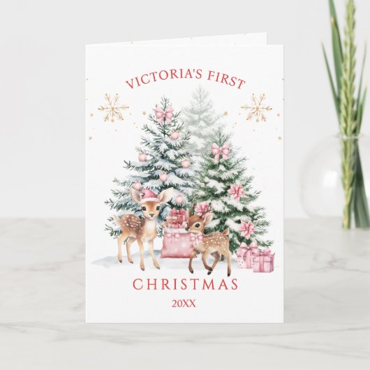 Kerstboom Fawn Baby's eerste kerst Kaart (Voorkant)