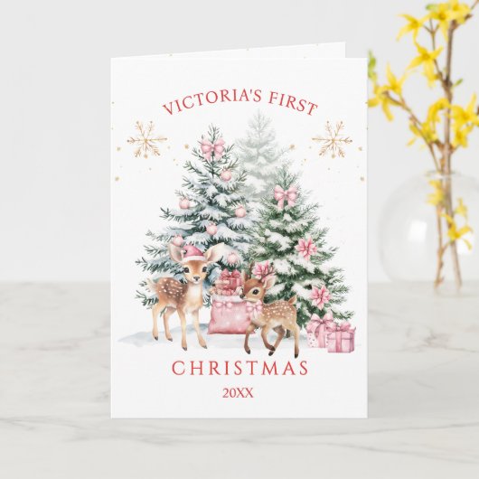 Kerstboom Fawn Baby's eerste kerst Kaart (Gele Bloem)