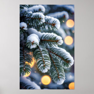 Kerstboom Feestelijke Sneeuw Seizoen Kaarsen Poster