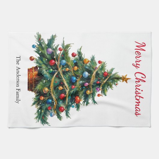 Kerstboom feestelijke winter vakantie gepersonalis theedoek (Horizontaal)