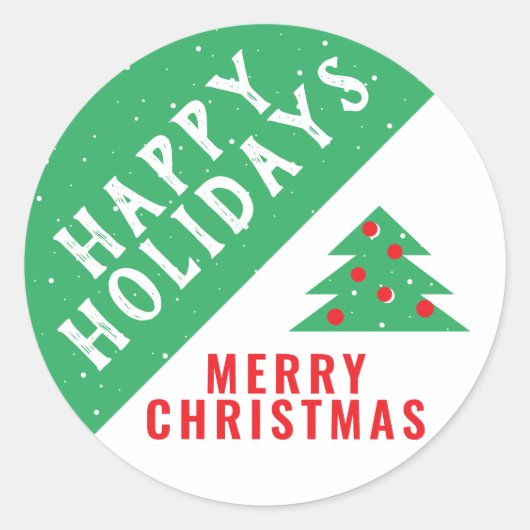 Kerstboom Festive Green Snow Holiday Ronde Sticker (Voorkant)
