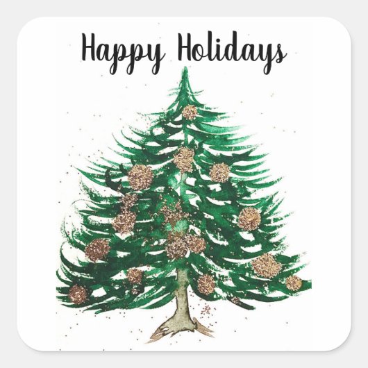 kerstboom Festive Winter Xmas groen Vierkante Sticker (Voorkant)