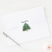 kerstboom Festive Winter Xmas groen Vierkante Sticker (Envelop)