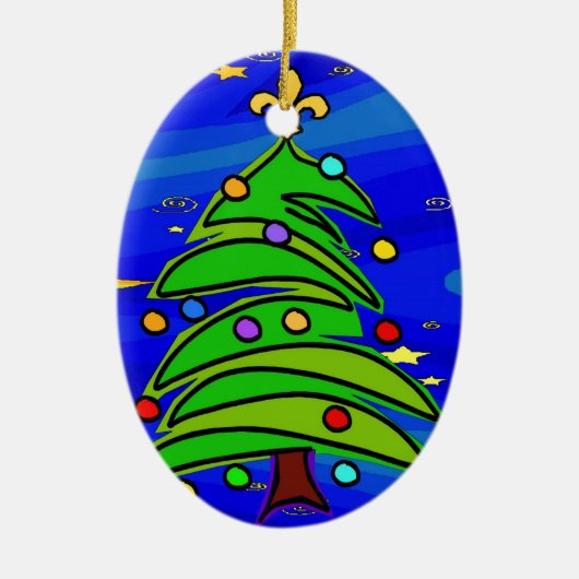 kerstboom Fleur De Lis Keramisch Ornament (Voorkant)