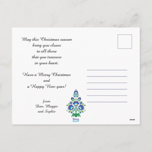 🎄 kerstboom - folklore [blauw en groen] feestdagenkaart (Achterkant)