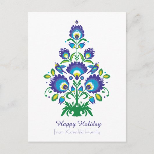 🎄 kerstboom - folklore [blauw en groen] feestdagenkaart (Voorkant)