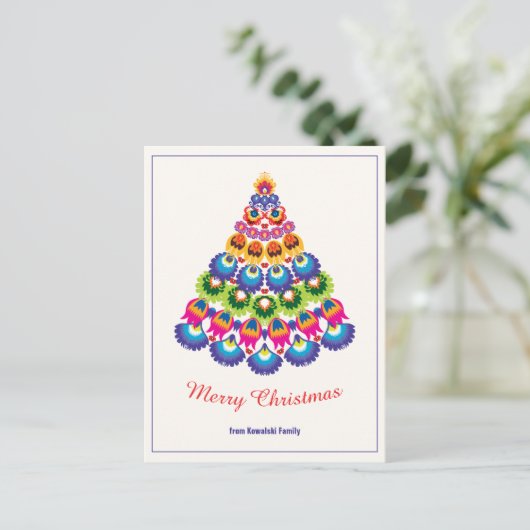 🎄 kerstboom - folklore stijl feestdagenkaart (Staand voorkant)