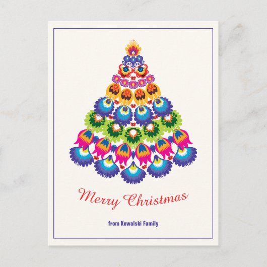 🎄 kerstboom - folklore stijl feestdagenkaart (Voorkant)