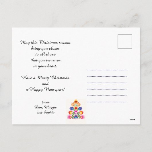 🎄 kerstboom - folklore stijl feestdagenkaart (Achterkant)