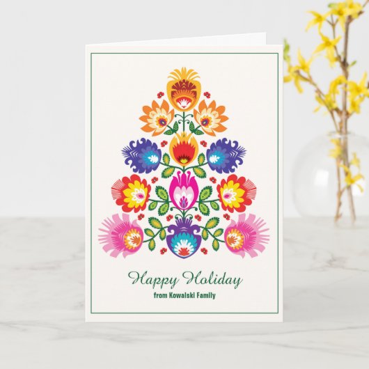 🎄Kerstboom - folklore stijl Kaart (Gele Bloem)